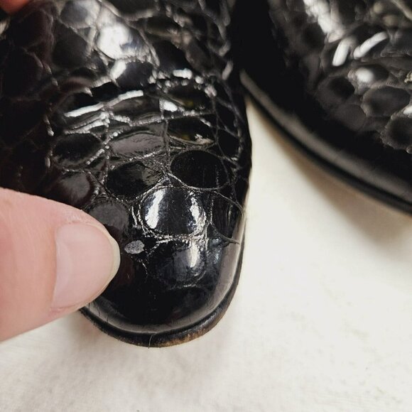 Salvatore Ferragamo 80s Vintage Sz 8 B Black  Embossed Leather Pumps Minor Flaws - Picture 4 of 16